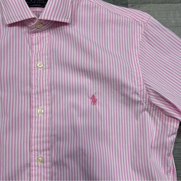 Polo Ralph Lauren Men's Pink Striped Slim Fit Button-Down Long Sleeve Shirt - Picture 5 of 9